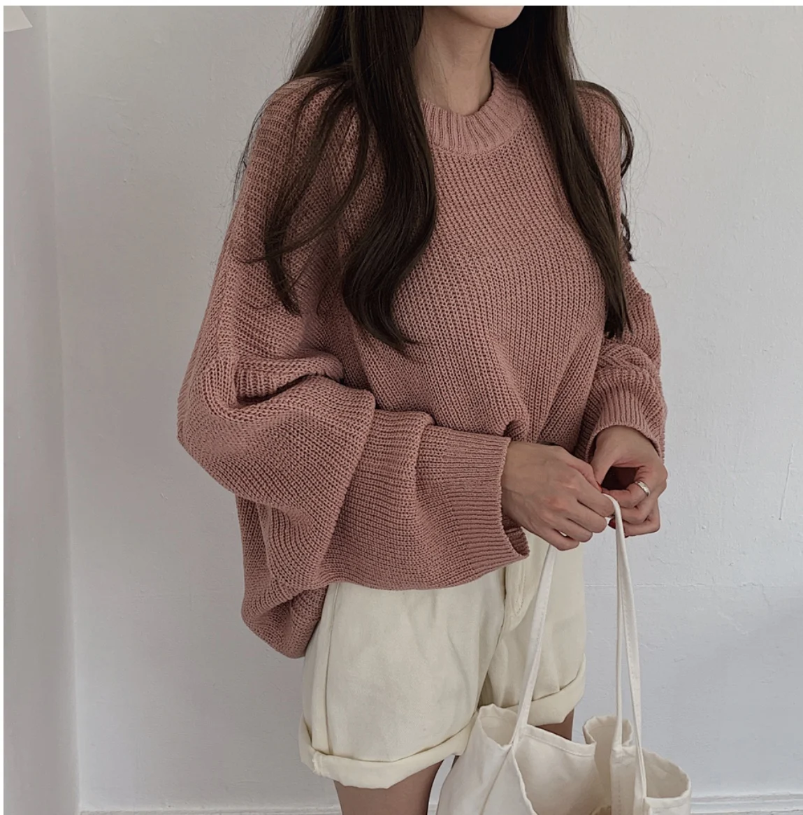 REALEFT 2023 New Autumn Winter Oversized Women\'s Sweater Korean Elegant Solid Knitted Sweater Warm Female Pullovers Jumper