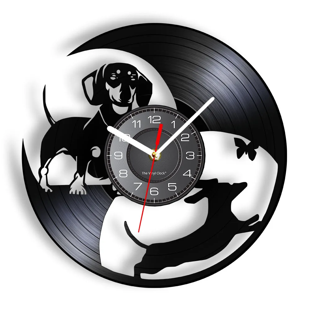 

Dachshund Dog Vinyl Record Wall Clock For Kid Room Dachshund Chasing Butterfly Silent Clock Watch Home Decor Housewarming Gift