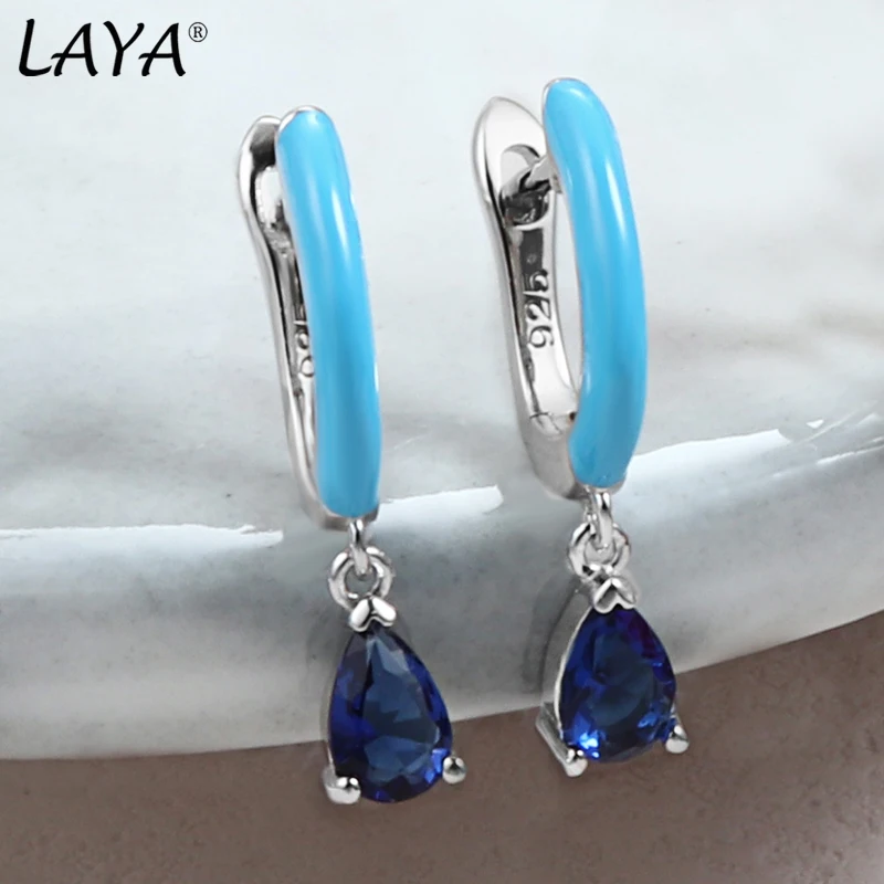 Laya 925 Sterling Silver Free Shipping Synthetic Color Crystal Fashion Drop Earrings For Women Charm Jewelry Handmade Enamel