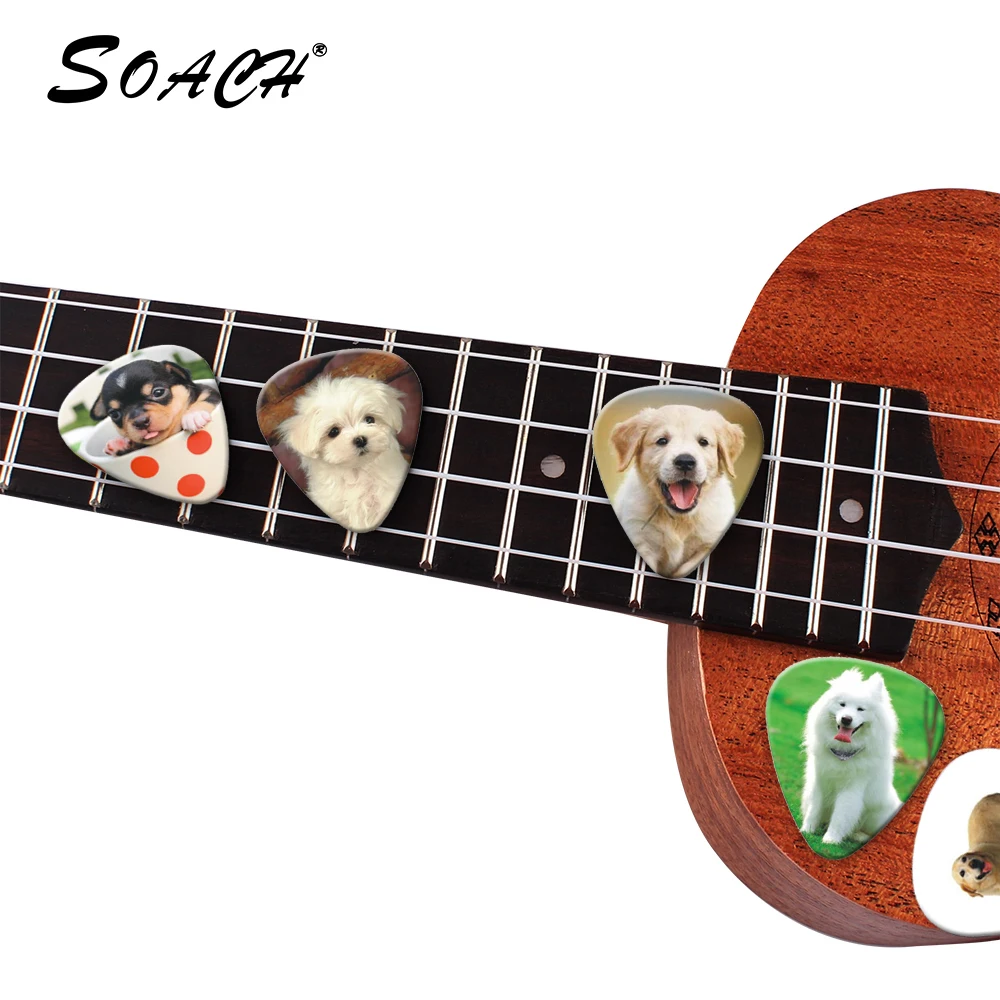 SOACH Fashion 10Pcs 0.46/0.71/1.0mm Thickness Guitar Picks Dog Style Guitar Accessories Guitar Pick for Ukulele Guitar Paddles