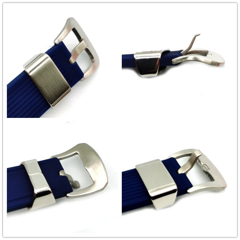 สายรัดสมาร์ทวอท์ชอุปกรณ์เสริมสำหรับนักดำน้ำสายรัดข้อมือยางซิลิโคนสายรัดข้อมือ22มม. พับได้หัวเข็มขัดเหล็ก