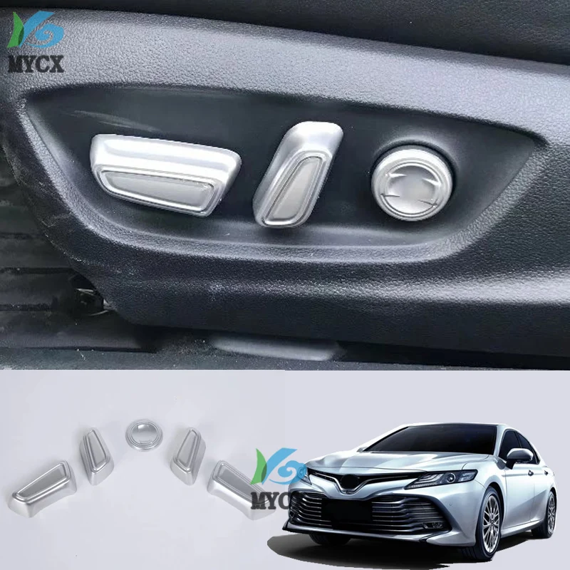 

car ABS Chrome/Carbon fiber seat adjustment knob button switch trim hoods part 5pcs For Toyota Camry XV70 2018 2019