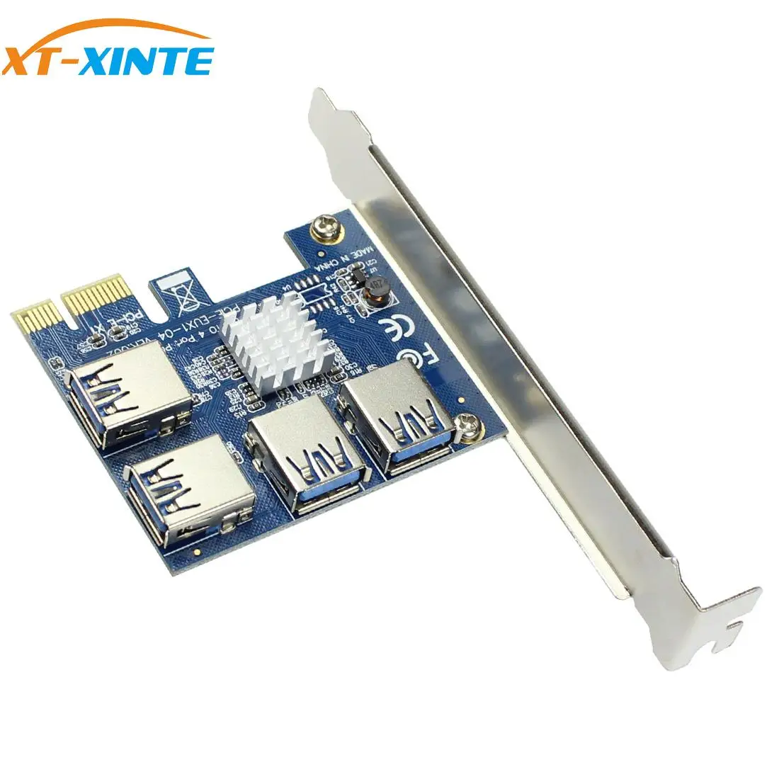 

XT-XINTE PCI-E Riser Card USB PCIe Port Multiplier Card PCI Express PCIe 1 to 4 PCI-E Adapter Card for BTC Miner Machine