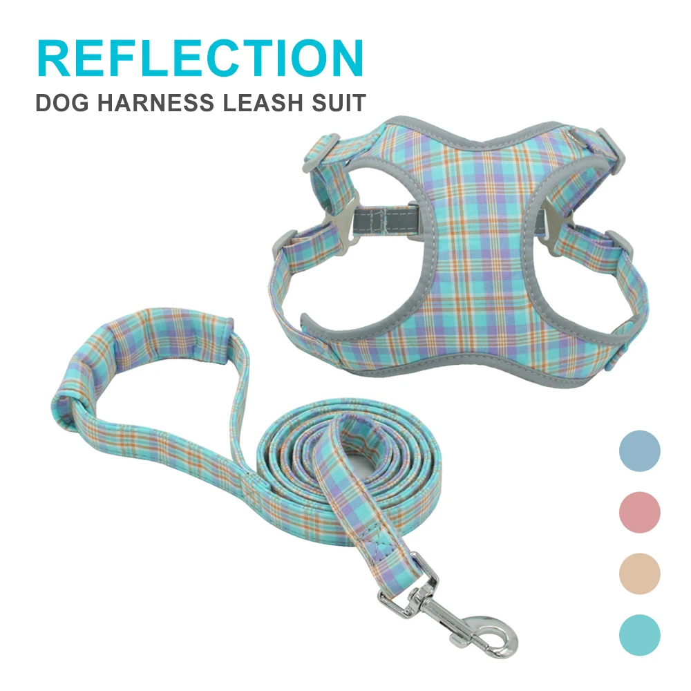 

Adjustable Dog Harnesses Leashes Suit Reflection Explosion-Proof Plaid Comfortable Durable Dog Vest Walk Running Pets Rroducts