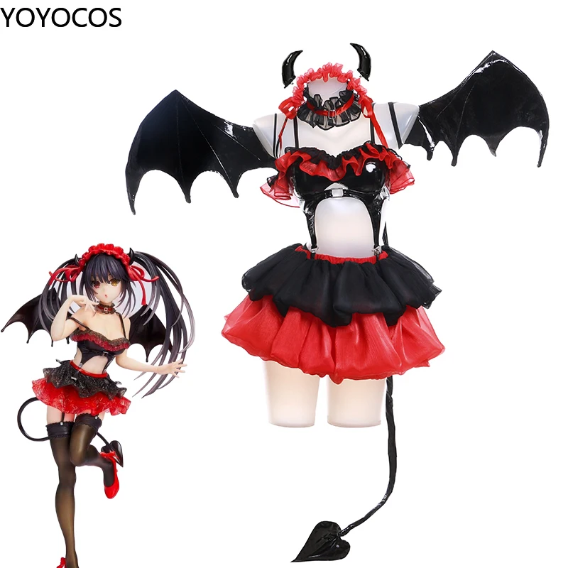 YOYOCOS data na żywo Tokisaki Kurumi Cosplay kostiumy koszmar mały diabeł Cosplay kostium na Halloween czerwona dziewczyna sukienka seksowna kobieta