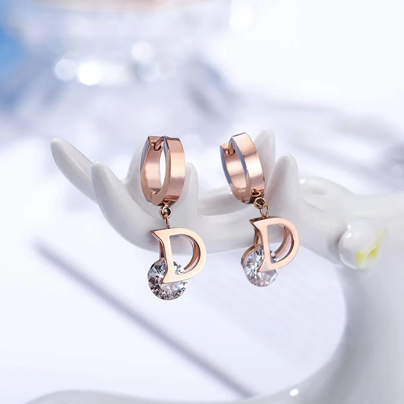 New Fashion Luxury Gold Color Letter D Stud Earrings For Women Titanium Cubic Zirconia Earring Labradorite Brand Jewelry Brincos