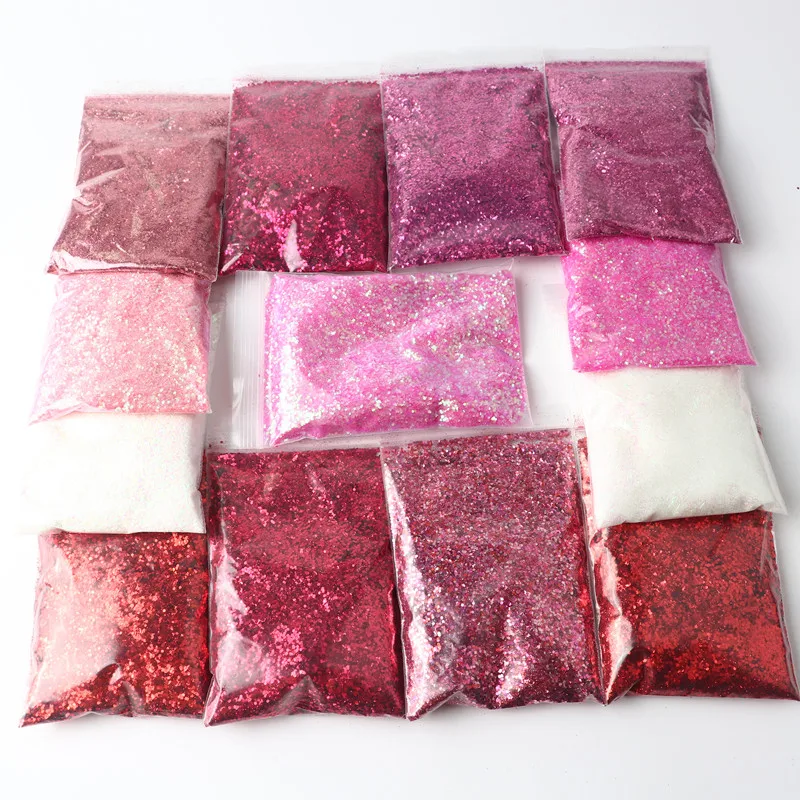 50g Hexagonal Red Series Christmas Sequins Mixed Crafts Nail Polish Holographic Pigment Powder Set Decoration Nail Decoration