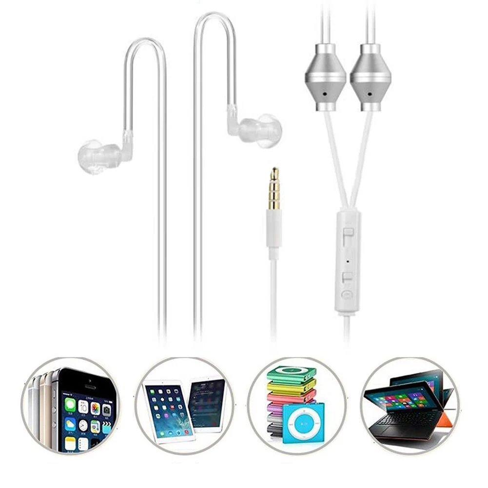 3.5mm In-Ear Universal Anti-Radiation Binaural Air Tube Earphones with Mic Stereo Built in Mic for iPhone Control Ear Hook