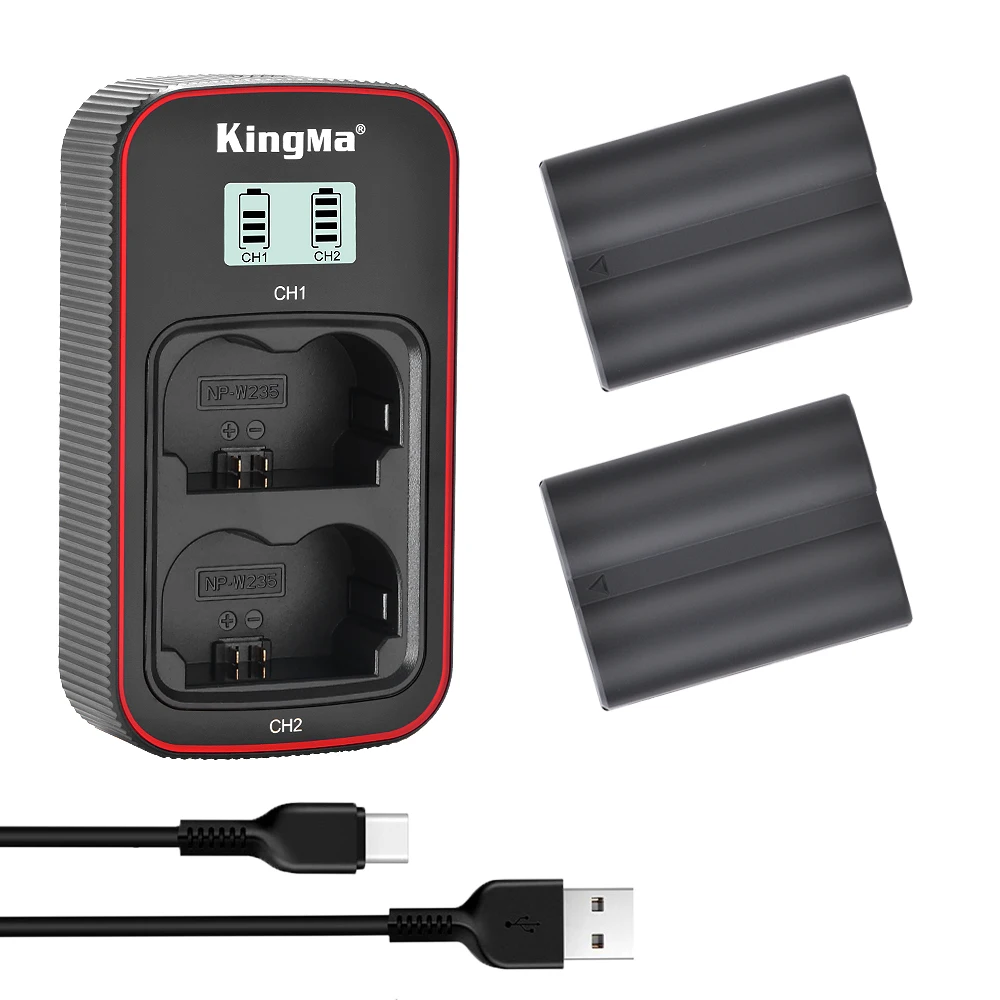 

Аккумулятор KingMa NP-W235, USB, комплект двойного зарядного устройства с ЖК-дисплеем для Fujifilm GFX50SII 100S X-T4 Камера XT4 NP W235