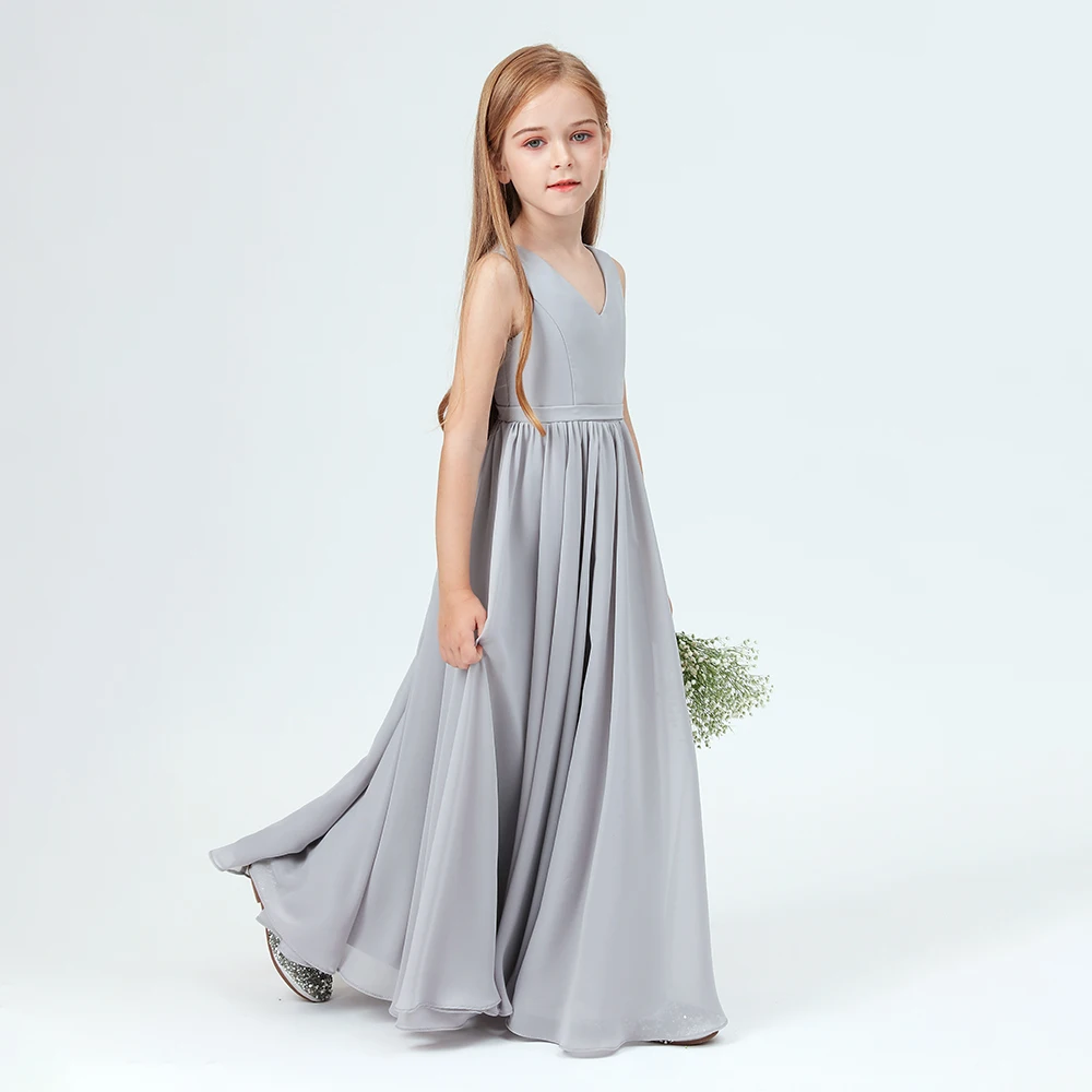 Abito da damigella d'onore Junior in Chiffon con scollo a v per bambini cerimonia di festa serale di compleanno matrimonio spettacolo evento palla celebrazione Prom