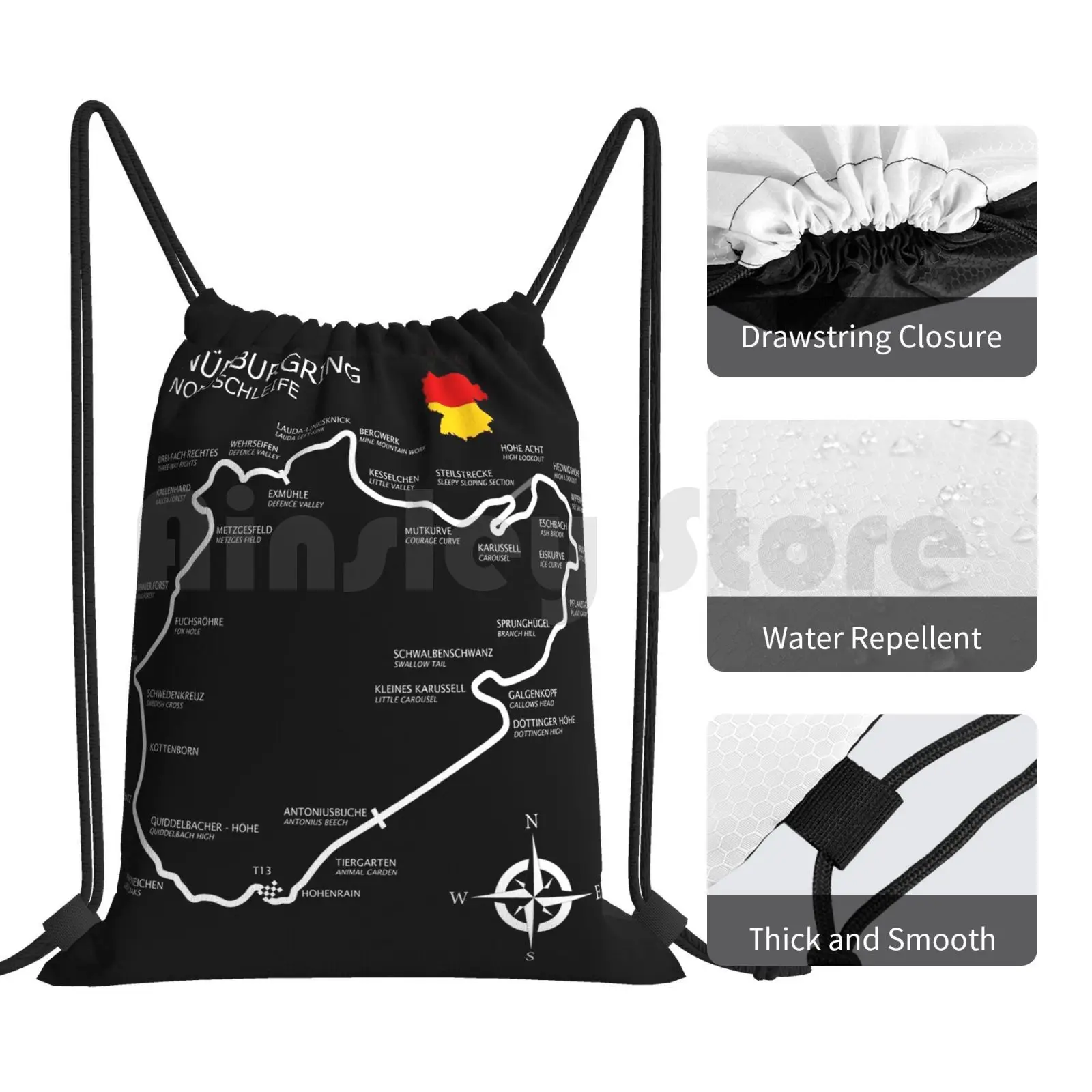 The Nurburgring-Nordschleife Backpack Drawstring Bags Gym Bag Waterproof Nurburgring Grand Prix Grand Prix Circuit