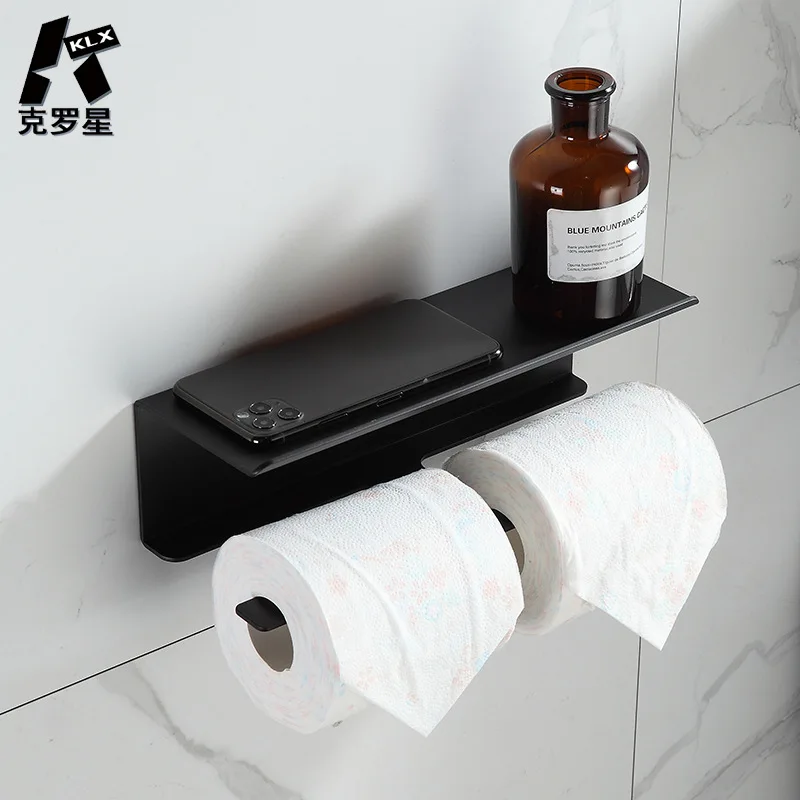 

KLX-Aluminum Double-Headed Tissue Holder, Bathroom Space, Home Toilet, Thick Roller, Hotel Perforated Toilet Storage Racks