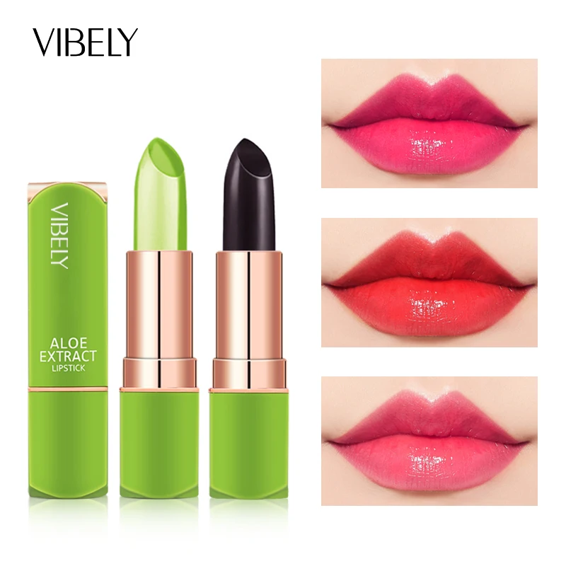 VIBELY Magic Aloe Vera Lipstick Color Changing Aole Gel Moisturer Lip Balm Longlasting Wholesale Women Makeup Cosmetics Products