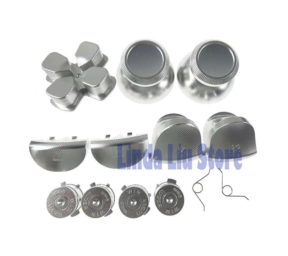 1Set Tombol Aluminium Logam L1 R1 L2 R2 Dpad Tombol Peluru Tutup Thumbstick dengan Pegas untuk Pengendali PS4 JDM001 JDS011