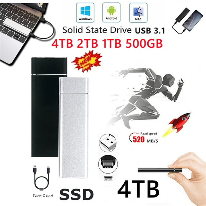 

Original 2TB External SSD 1TB 500GB Mobile Solid State Hard Drive USB 3.1 External SSD Typc-C Portable Hard Drive