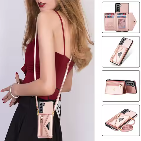Crossbody Wallet Leather Case for Samsung Galaxy S24 Ultra S23 S22 S21 S20 Plus A51 A71 A52 A72 A53 Zipper Credit Card Cover