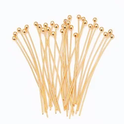 100PCS Ball Head Pin Superior Quality 18k Gold Plated for Jewelry Making Brass Beading Pins Diy Earrings Supplies Accessories