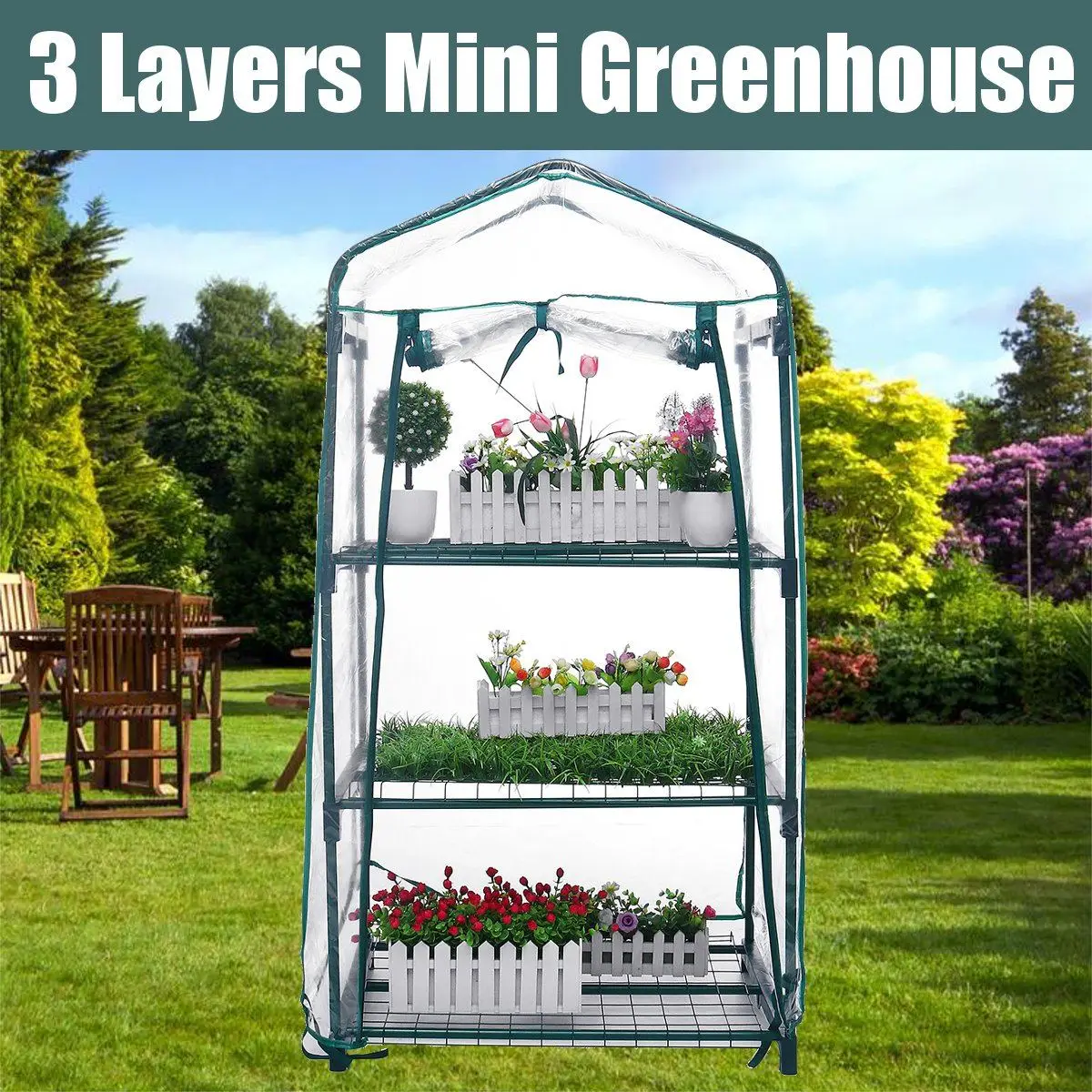 69x49x126cm Mini Garden Greenhouse 3 Layers Vegetables Nursery Room Shelter Home Outdoor Flowers Gardening Winter Plant Shelves