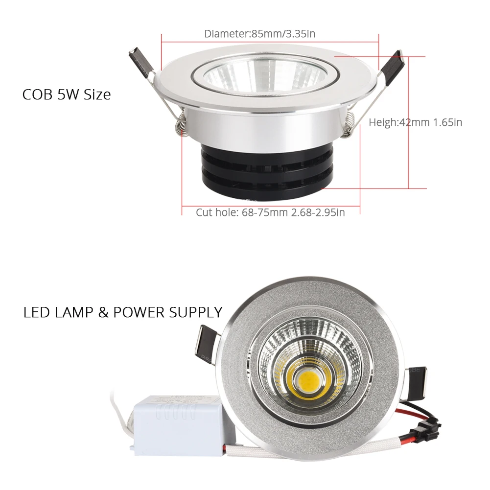 Silver spot led Mini 3W 5W 7W COB LED Downlight Dimmable Recessed Lamp Light best for ceiling home office hotel 110V 220V