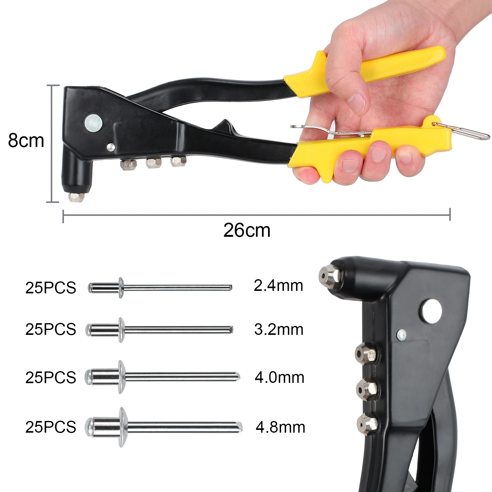 Set di rivettatrici per impieghi gravosi JUSTOOL con 200 rivetti manuali Pop it rivetti in metallo strumenti per pistola e persiane Remaches rivetti Set di Kit assortimento