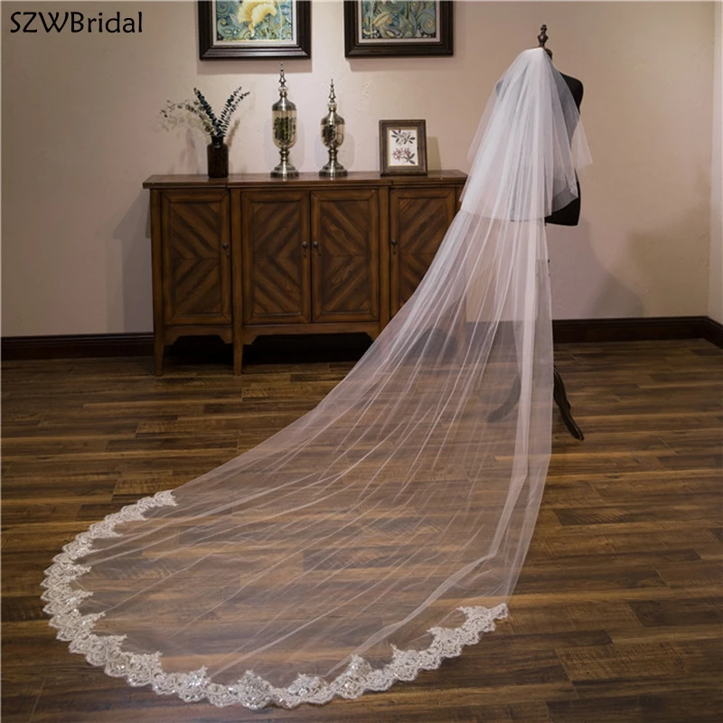 New Arrival Two-Layer Lace Sequin Wedding Veils Applique Bridal Veil Wedding Accesorios Bridal Headwear Novia Velos Voile Wesele