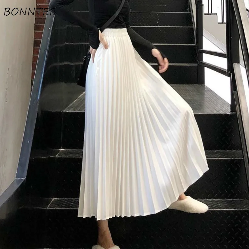 

Skirts Women Loose Daily Simple Hot Sale Streetwear Solid Pleated High Waist All-match Fashion Student Female Spring New Arrival