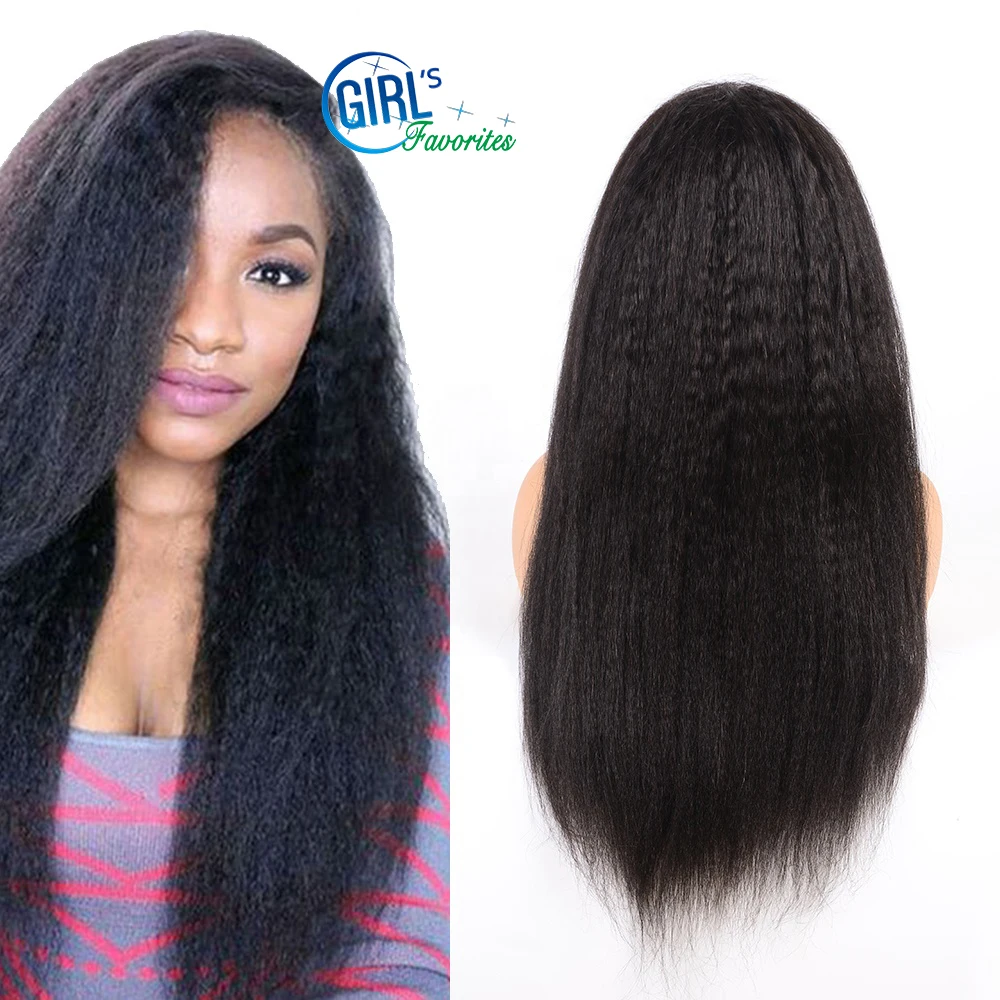 

Yiki Middle Part Peruvian Kinky Straight Lace Front Human Hair Wigs 13x1 Lace Frontal Wigs 28 inches Remy Hair Wig 180% Density