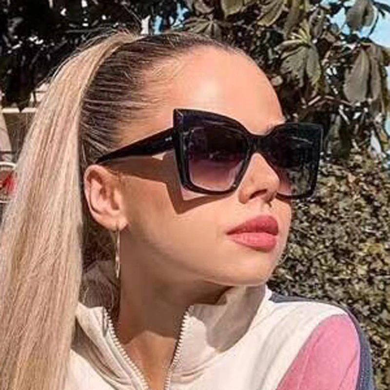 Feishini Star Contracted Quality Cat eye Sunglasses Women Oversized UV Protection Ladies Eyewear Fashion Sun Glassees Vintage