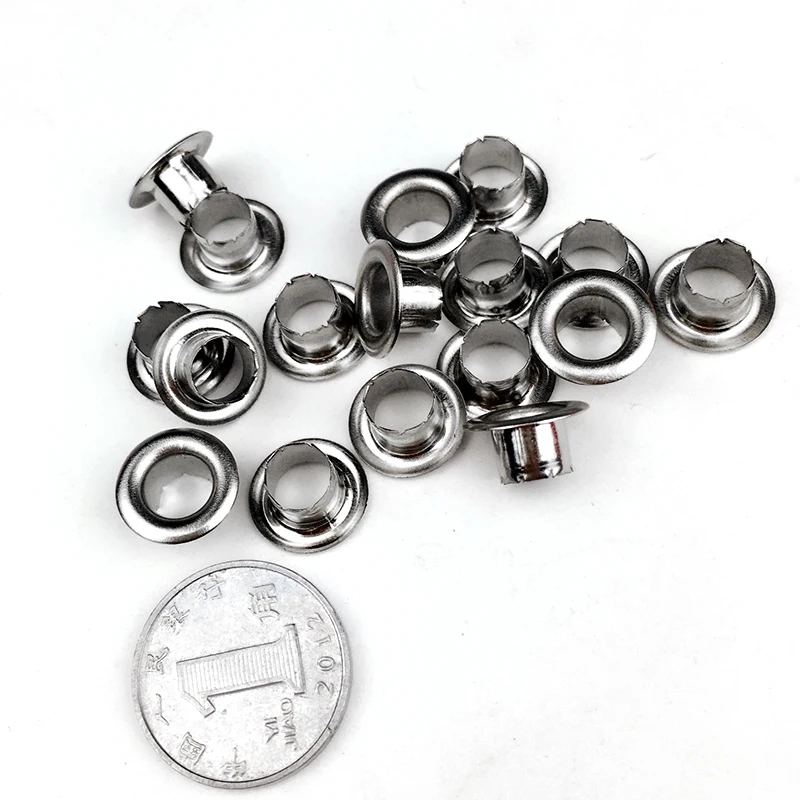 300 Sets Inner Diameter  4.mm Silvery Eyelets Paint Pores Metal Holes Bags Decorative Closure Rivets Snap Buckles