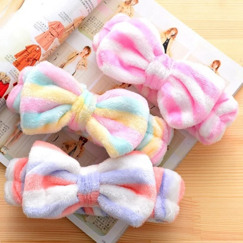 2020 New OMG Letter Coral Fleece Wash Face Hairbands For Women Cute Soft Bow Girls Headbands Hair Bands Turban Hair Accessories