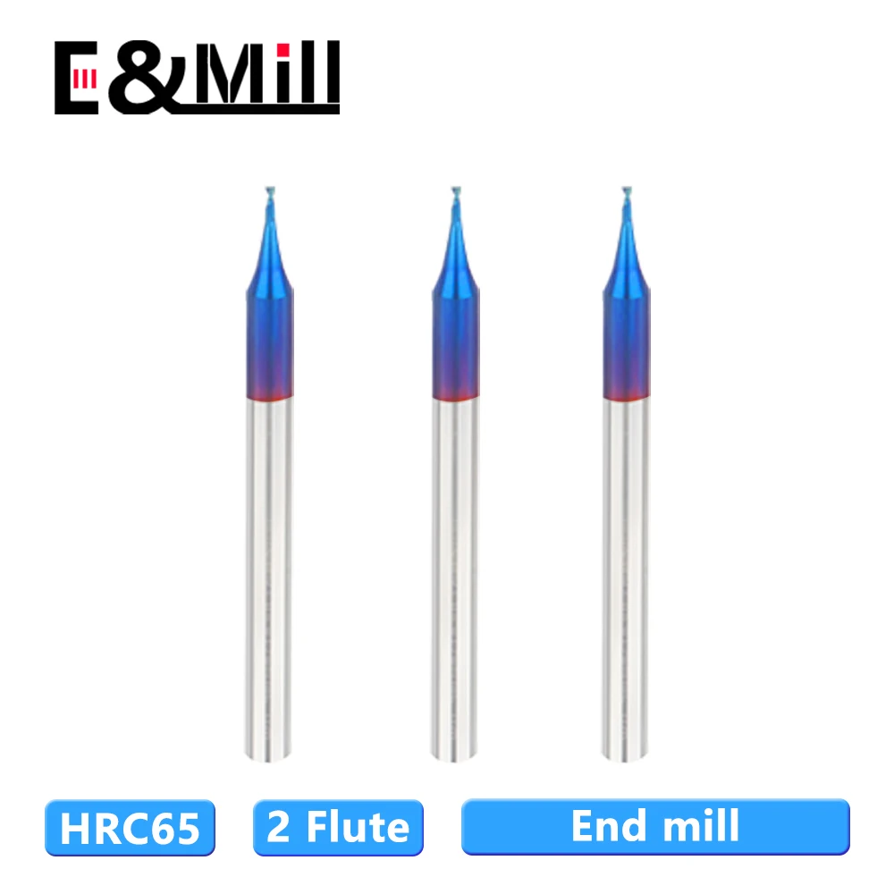 HRC65 Tungsten Steel Alloy Blue Nano Milling Cutter Flat Head Cutter 0.2 0.4 0.5 0.6 0.8 0.9 End Mills stainless steel 2 flute