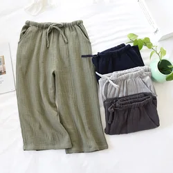 Men's Pajama Trousers Summer Cropped Pants Cotton Crepe Solid Color Plus Size Pajama Pants Mens See Through Sleepwear