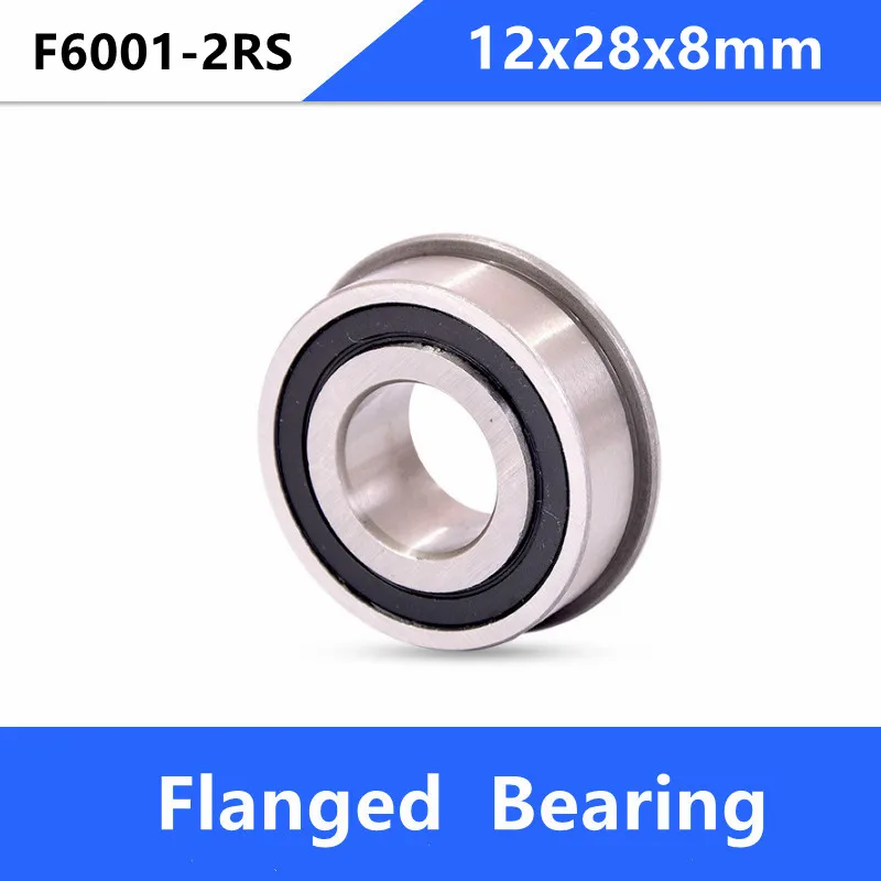 50pcs/lot flanged bearing F6001-2RS F6001RS F6001 2RS RS 12x28x8 mm flange deep groove ball bearings 12*28*8