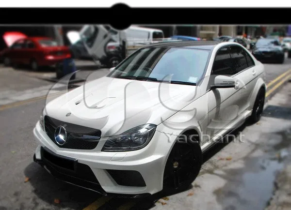 FRP Fiber Glass in Portion Carbon Fiber Black Series Style Wider Body Kit Fit For 2012-2013 Mercedes Benz W204 C63 AMG Sedan