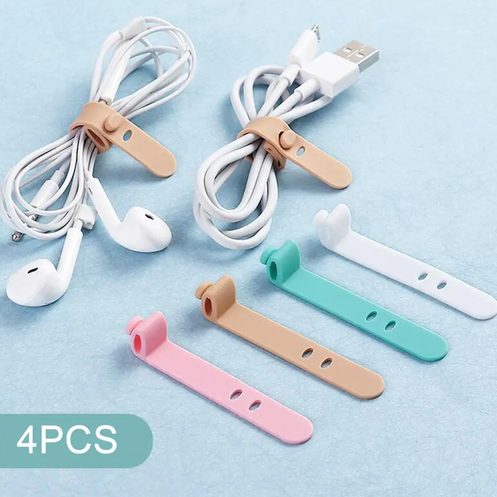 4Pcs Solid Color Cable Protector Cable Winder Organizer Wire Data Line Holder Line Fixer Winder Wrap Cord Headset Accessories