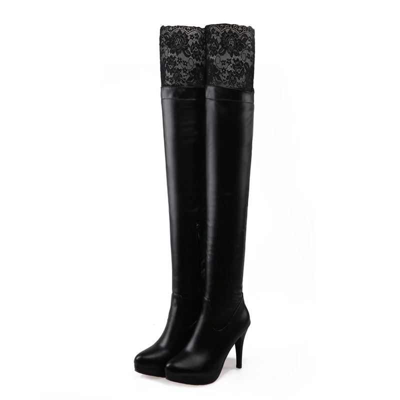 BLXQPYT Botas Mujer Thigh High Boots Women New Sexy Designer Round Toe Womens Platform Heels Leather Over The Knee Boots 703-5