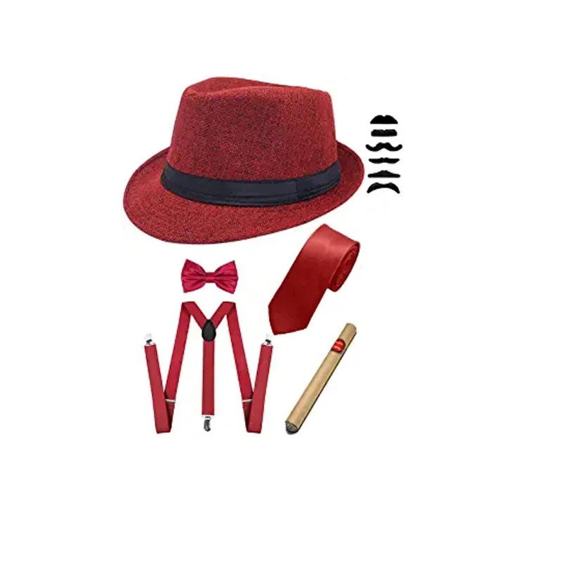 Fato Gatsby Gangster masculino, trajes de Cosplay, acessório década de 1920, chapéu Panamá Fedora, Halloween, anos 20