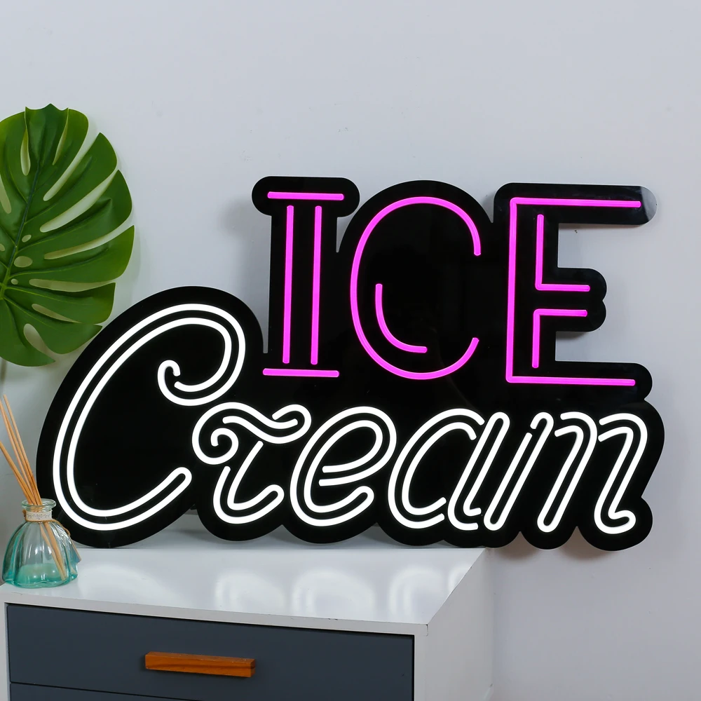 HANDWRITING ICE CREAM Neon Sign Wall Art Neon Board Decorative Background for Dessert Station Restaurant Pub Café Party Holiday