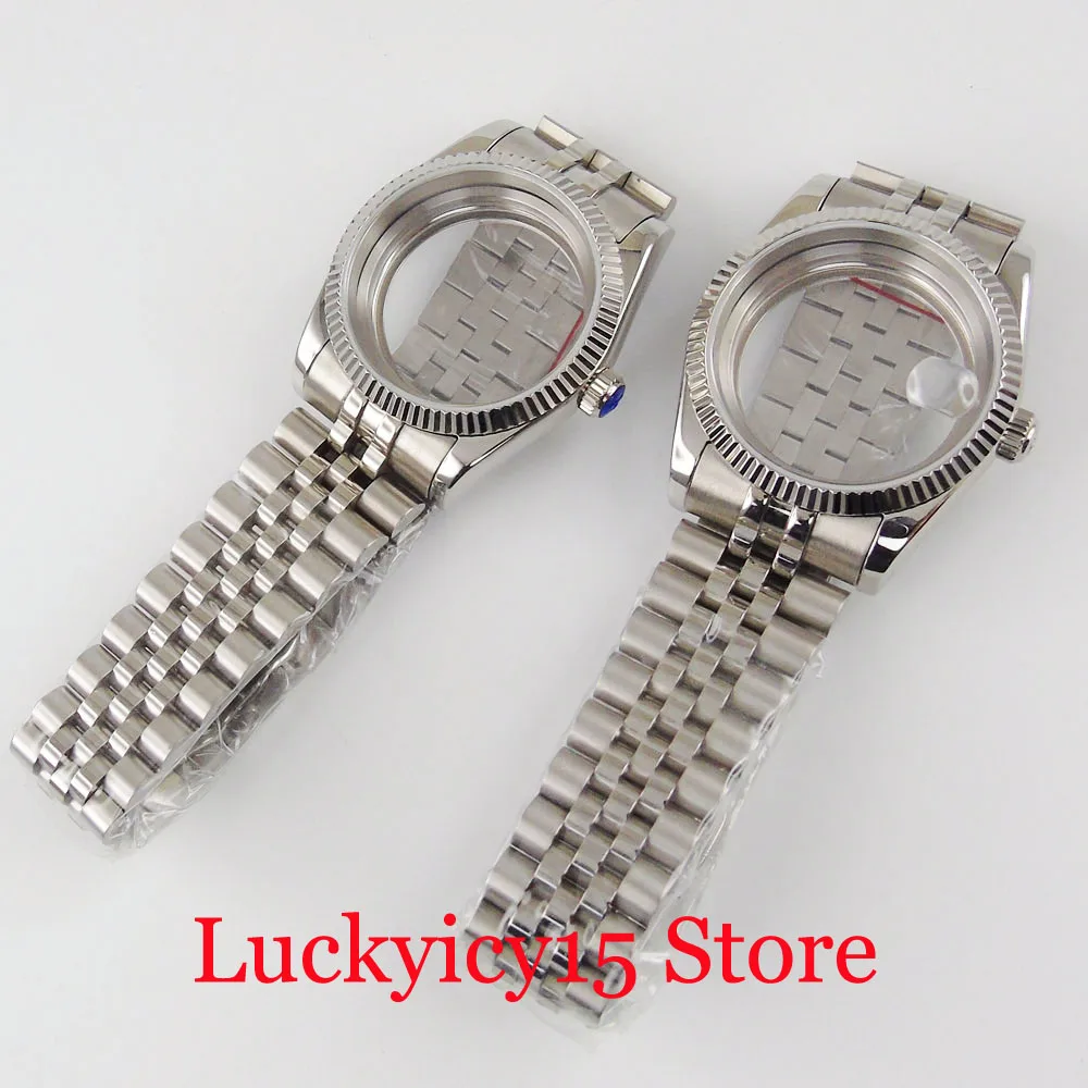 Mechanical Men 36mm Watch Case for MIYOTA 8215 ETA 2836 MINGZHU 2813 Steel Bracelet Seeing Open Backcover Sapphire Crystal