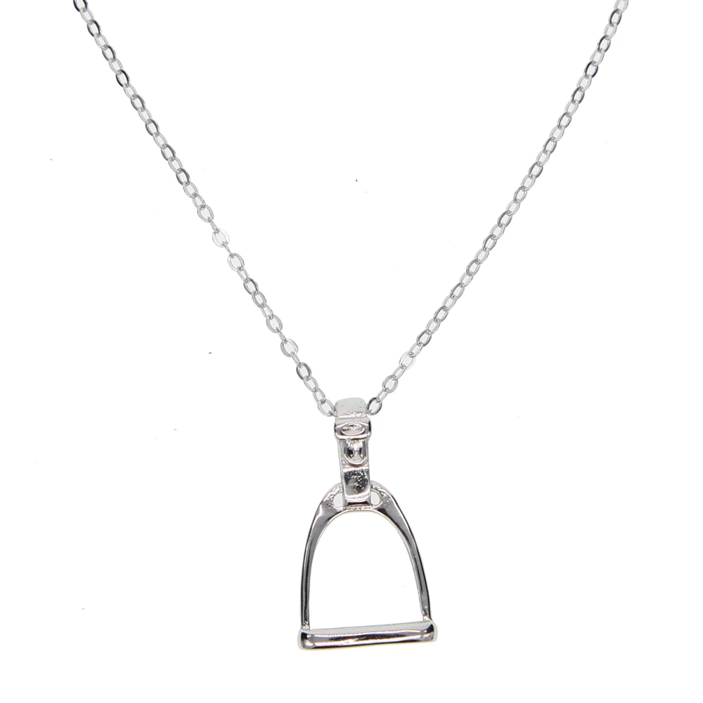 2018 NEW 100% 925 sterling silver high polish top quality silver iron Stirrup horse style pendants equestrian necklace