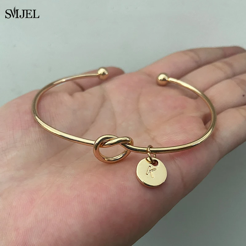 Fashion A-Z Charm Bracelets Bangles for Women Knot Initial Bangles Letters Wedding Jewelry Pulseiras Best Gift Dropshipping