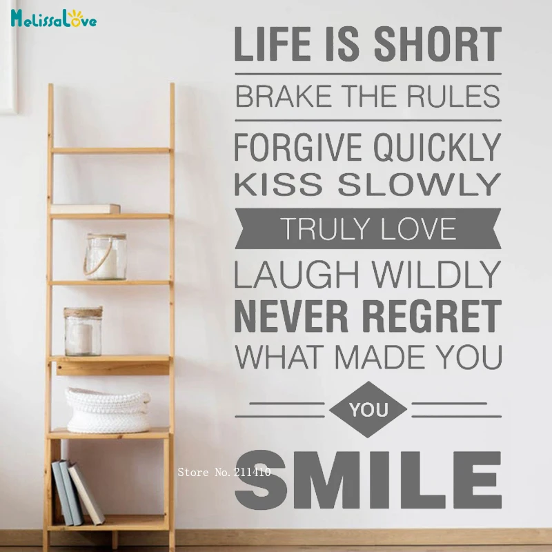 Life is Short Wall Decals Typography Inspiring Quotes Wall Sticker Truly Love Home Décor Living Room Murals YT5334