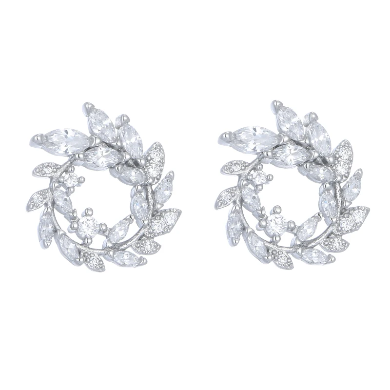 925 Sterling Silver The leaves zircon Stud Earrings For Women  Trend Personality Lady Fashion Jewelry