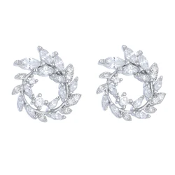 925 Sterling Silver The leaves zircon Stud Earrings For Women  Trend Personality Lady Fashion Jewelry