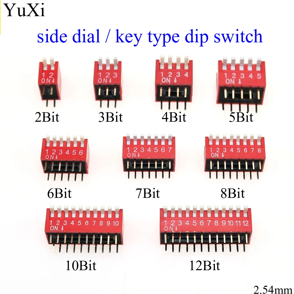 YuXi 1pcs 2P 3P 4P 5P 6P 7P 8P 10P 12P bit 2.54mm DIP switch/digital toggle switch red right angle side position dial switch