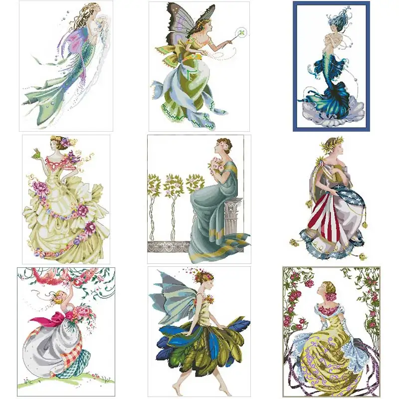 Mermaid fairy patterns counted 14CT Cross Stitch Sets DIY Chinese Cross-stitch Kits Embroidery Needlework