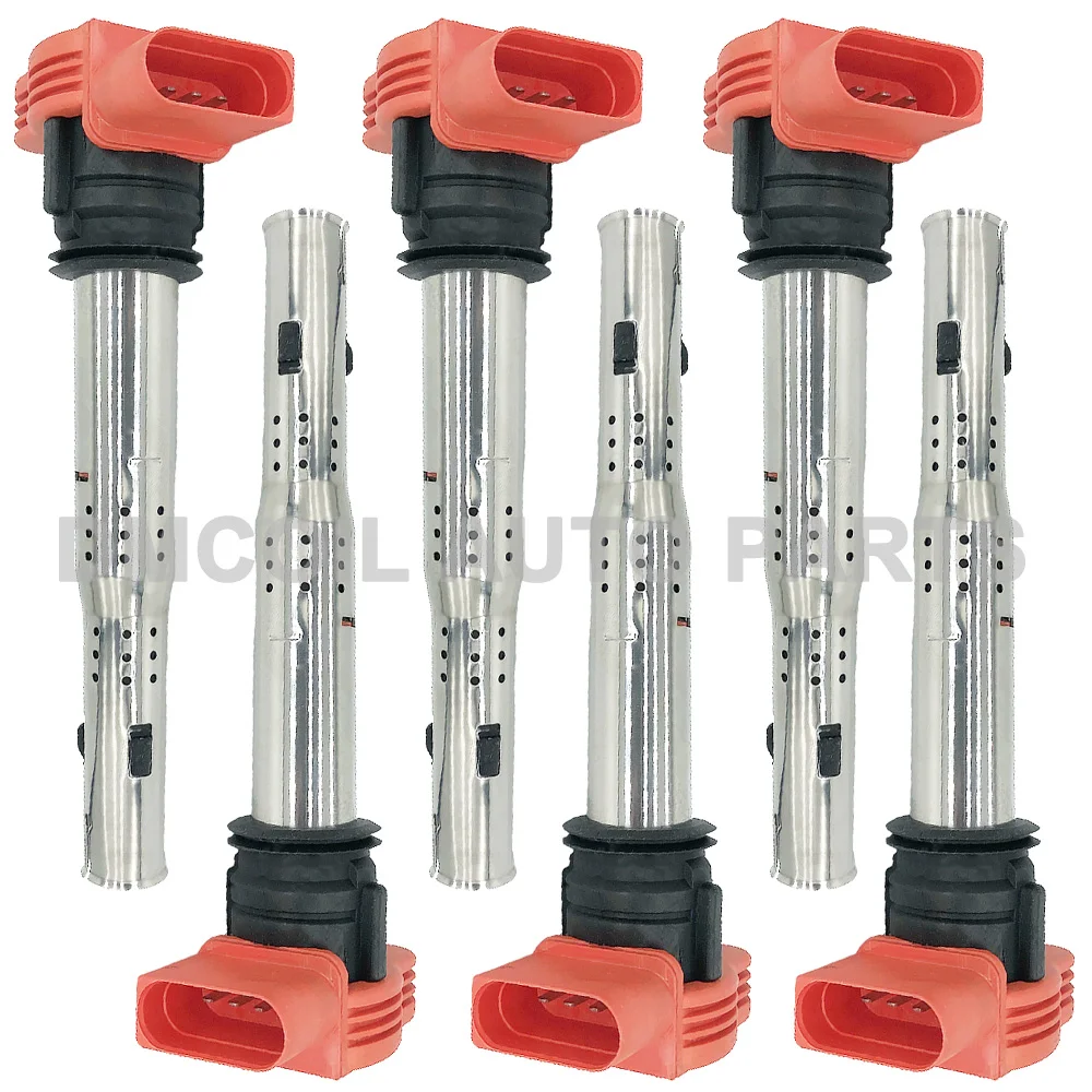 

6 PC IGNITION COIL FOR 06E905115E AUDI A4 A5 A6 S6 A7 A8 Q7 R8 PORSCHE CAYENNE PANAMERA VW TOUAREG 2.0L-4.2L 5.2L FSI TFSI 2002-