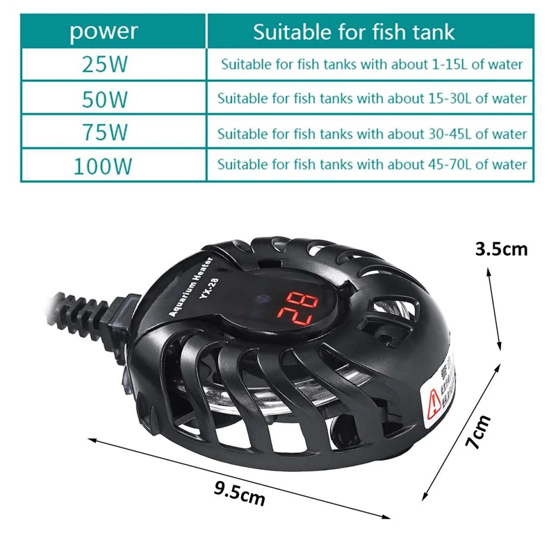 220V Aquarium Heater Mini Electric Heating Rods Digital Temperature Controller Fish Tank Turtle Tank Heater 25W 50W 75W 100W