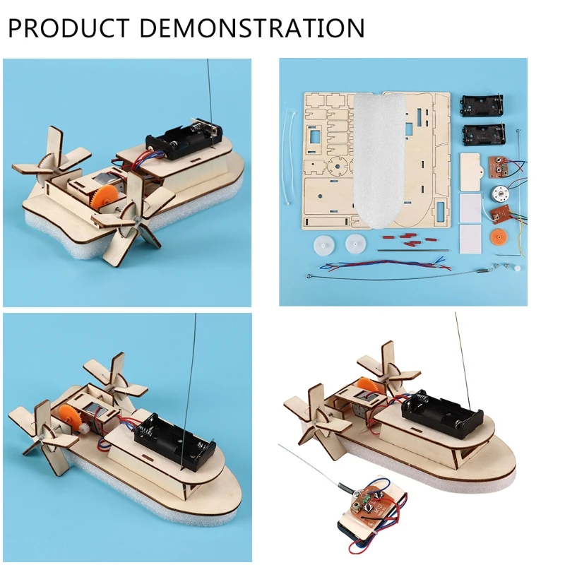 Wireless Wooden Boat Model Scientific Learning Tool Novelty Vehicle Remote Control Boat DIY Self-Made