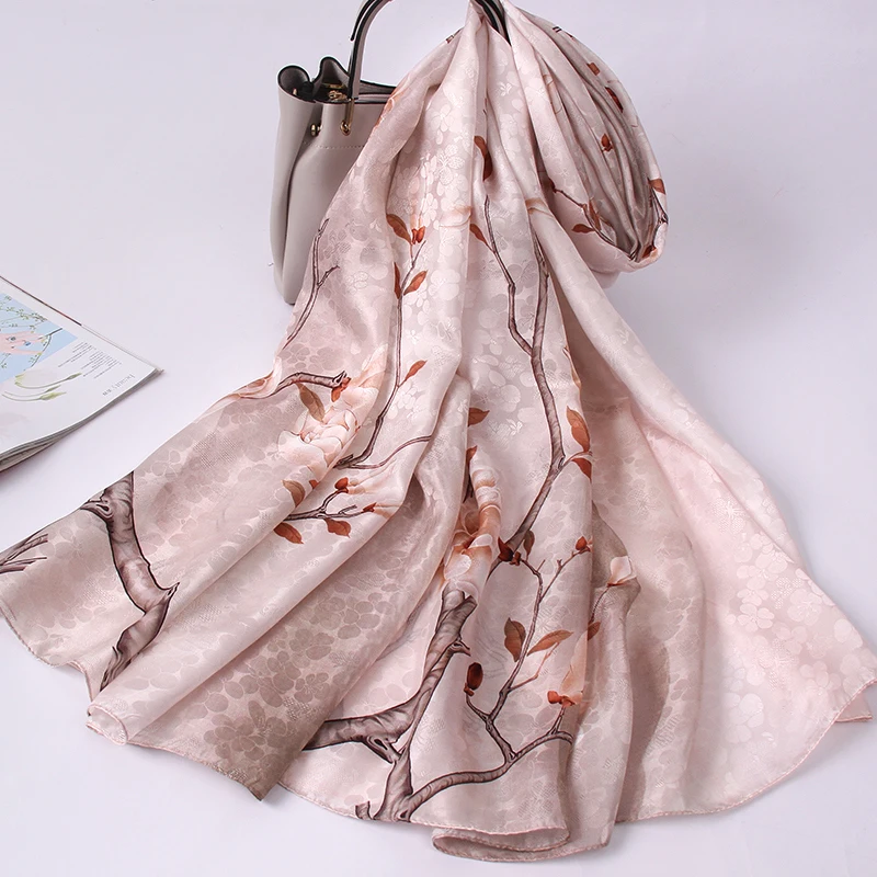 Pure Silk Scarf Women Hangzhou Silk Echarpe Print Shawls Wraps Foulard Femme Hollow Out Jacquard Natural Silk Long Scarves